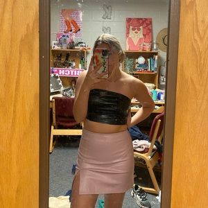 pink leather mini skirt